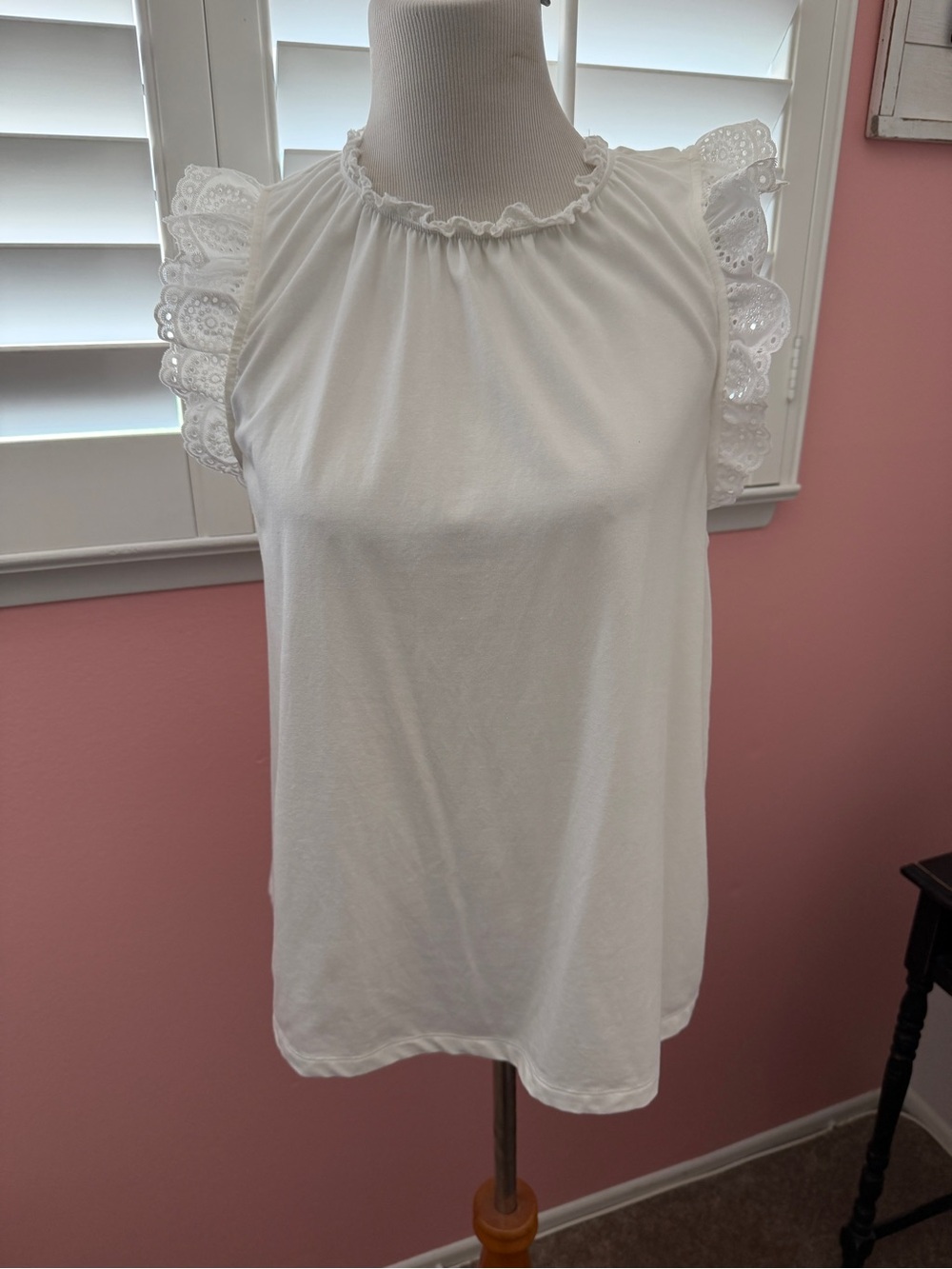 White Eyelet Flutter Sleeve Tank Top - Women